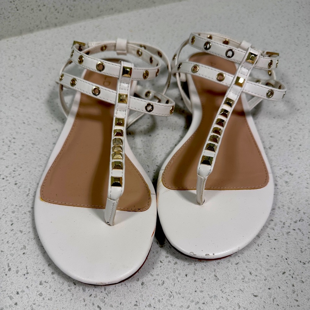 Aldo White Studded Flat Sandal